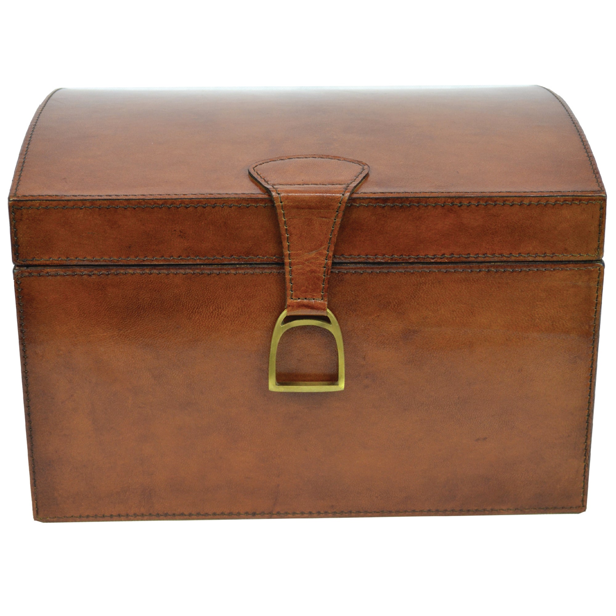 Oval Top Leather Trunk Box With Stirrup (Available in 2 Colors)