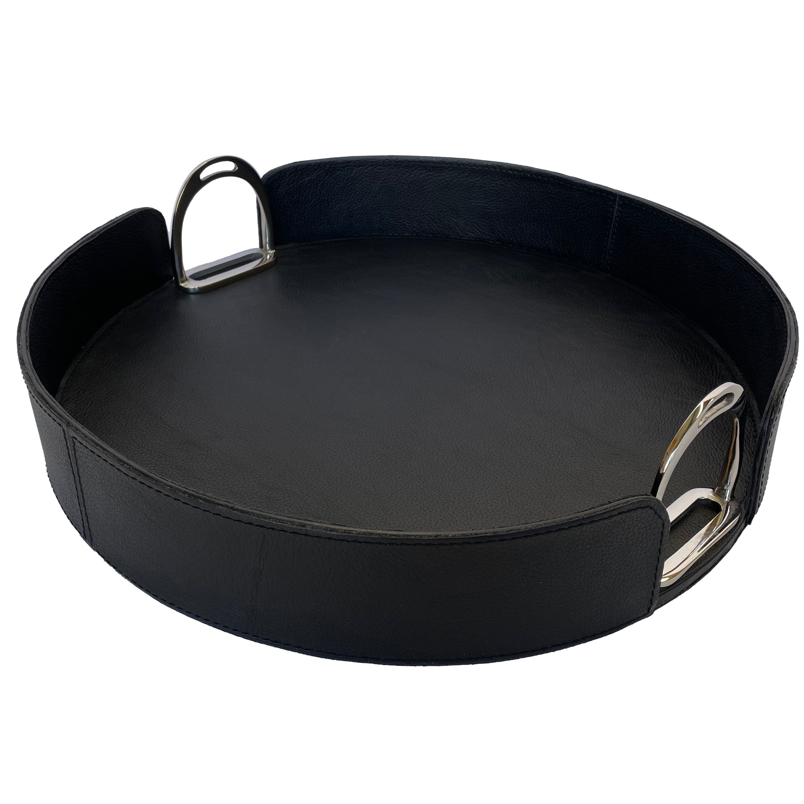 Round Leather Tray with Stirrups Handles (Available In 3 Colors)
