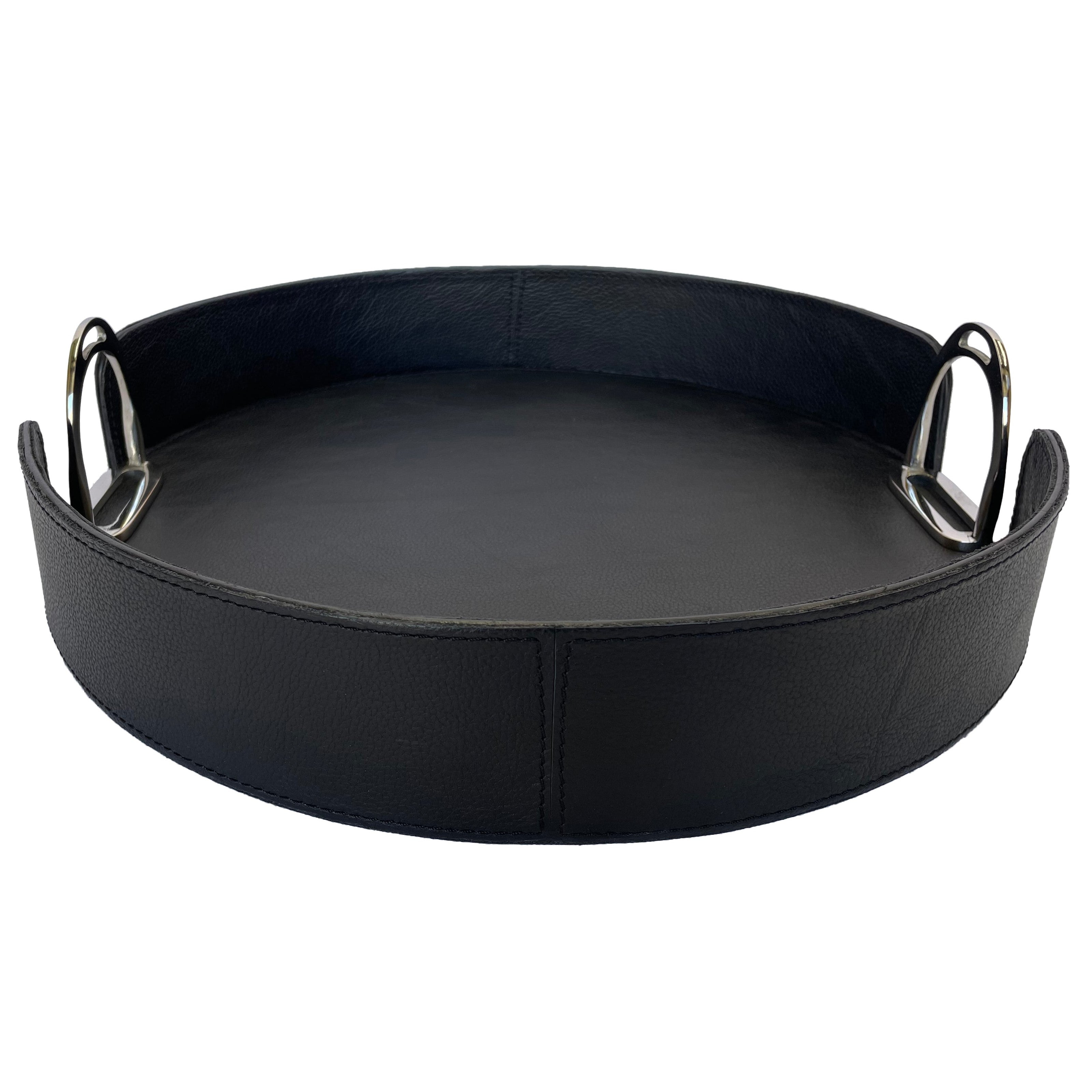 Round Leather Tray with Stirrups Handles (Available In 3 Colors)