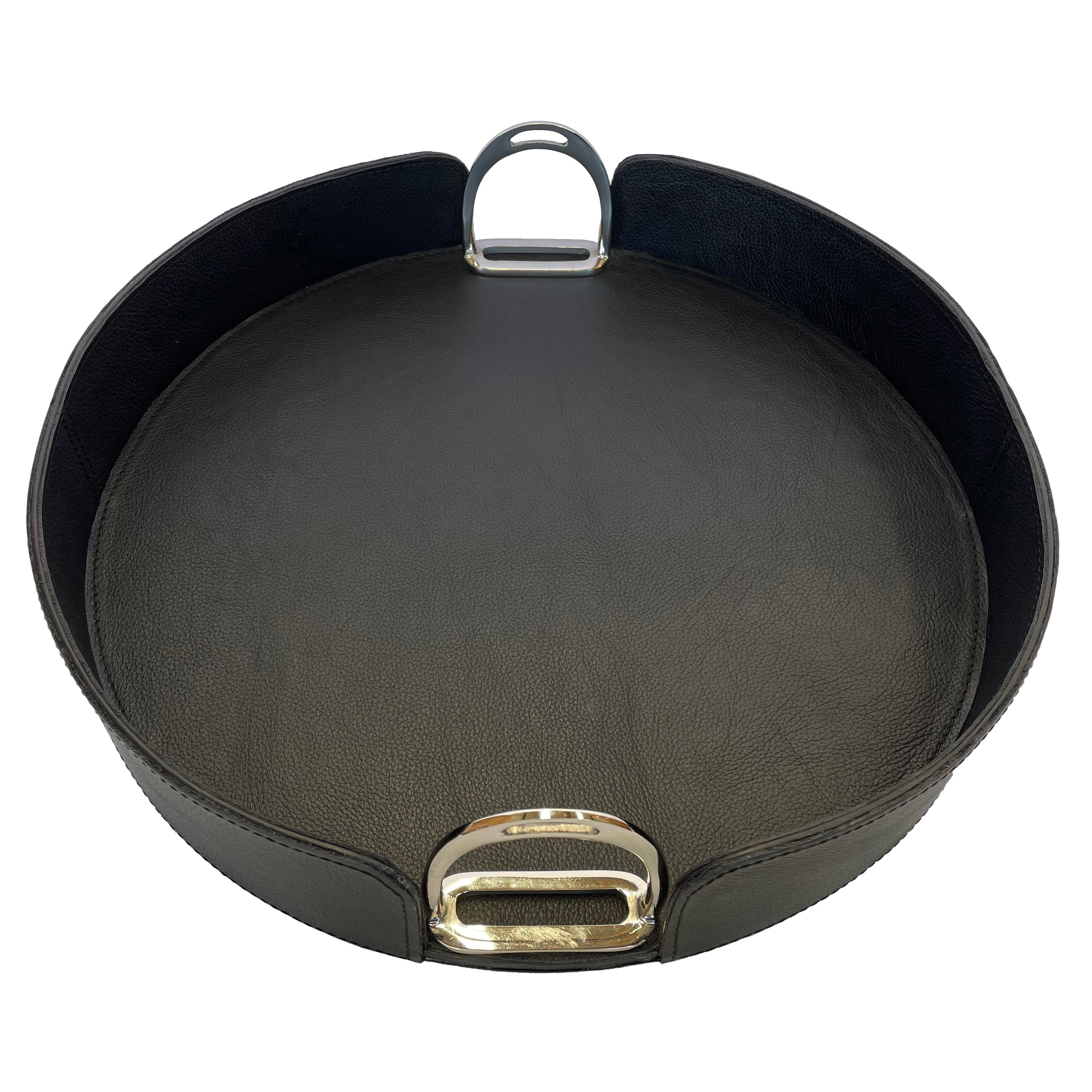 Round Leather Tray with Stirrups Handles (Available In 3 Colors)