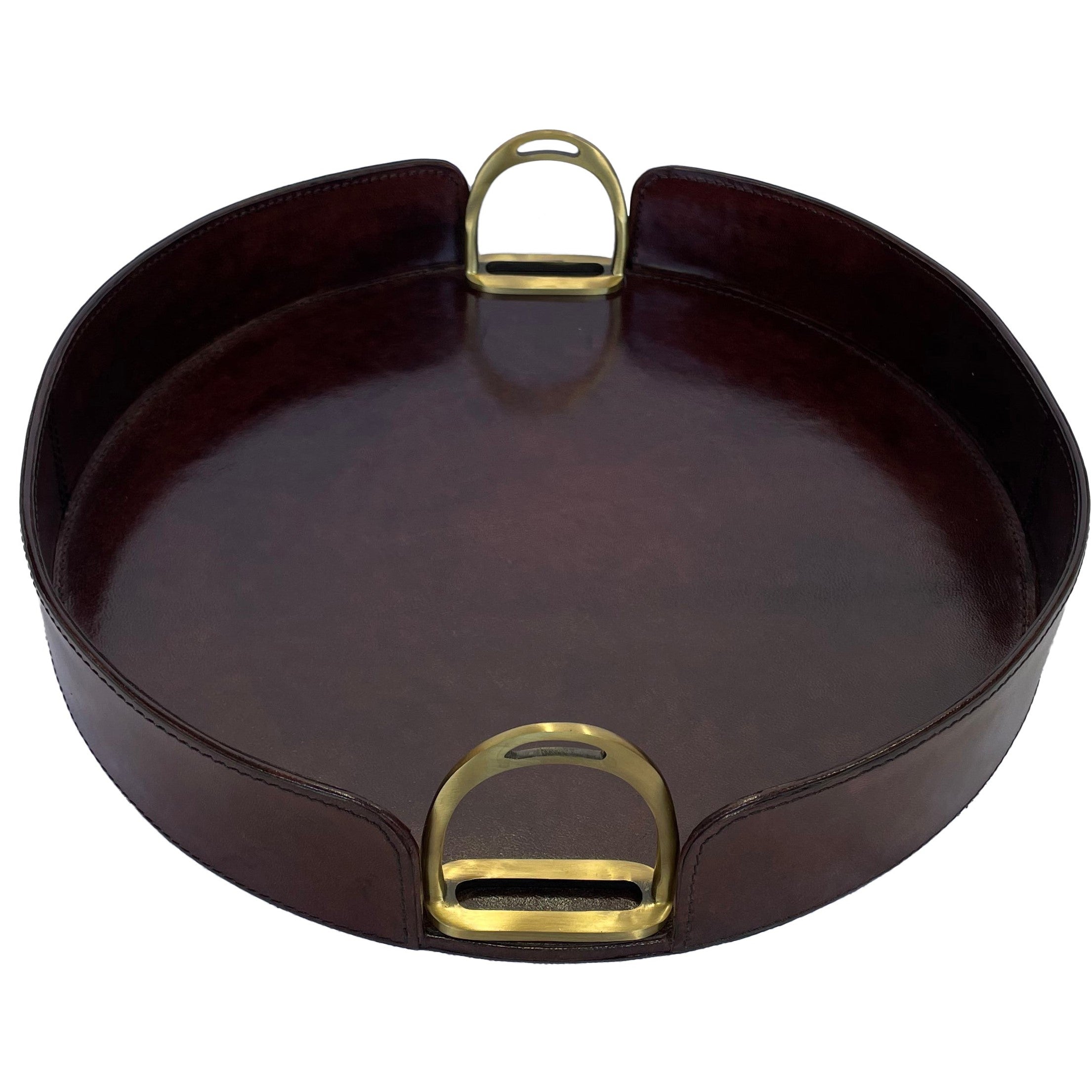 Round Leather Tray with Stirrups Handles (Available In 3 Colors)