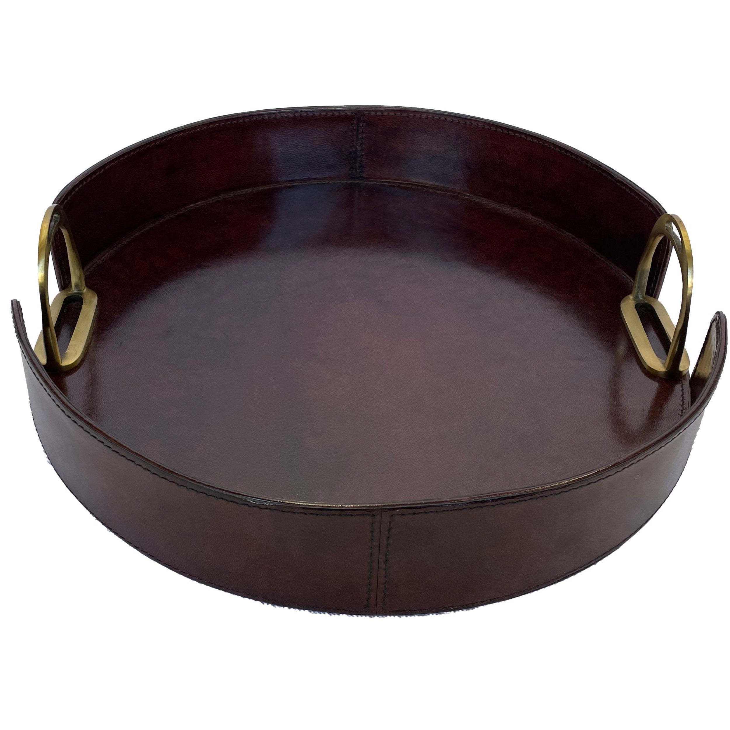 Round Leather Tray with Stirrups Handles (Available In 3 Colors)