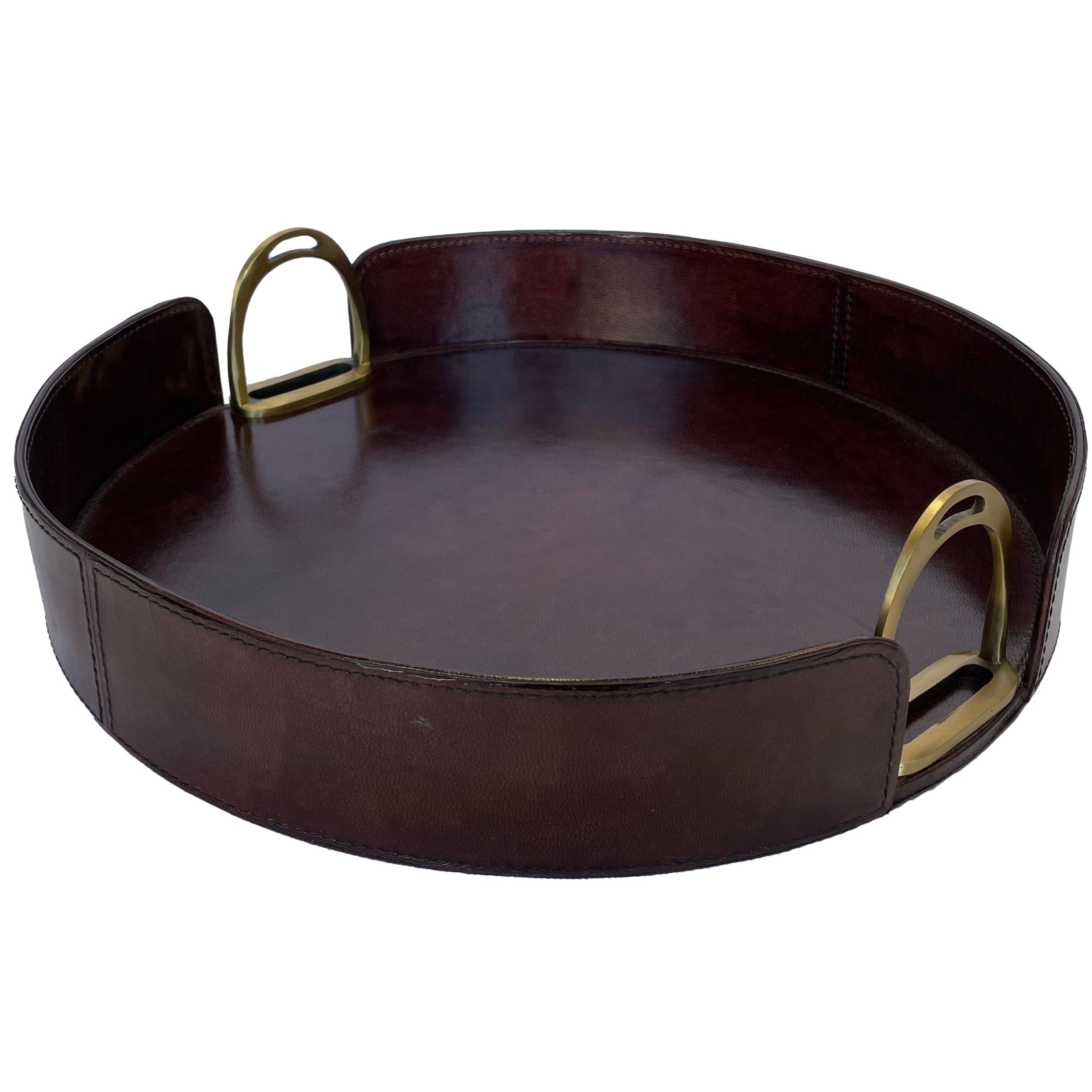 Round Leather Tray with Stirrups Handles (Available In 3 Colors)
