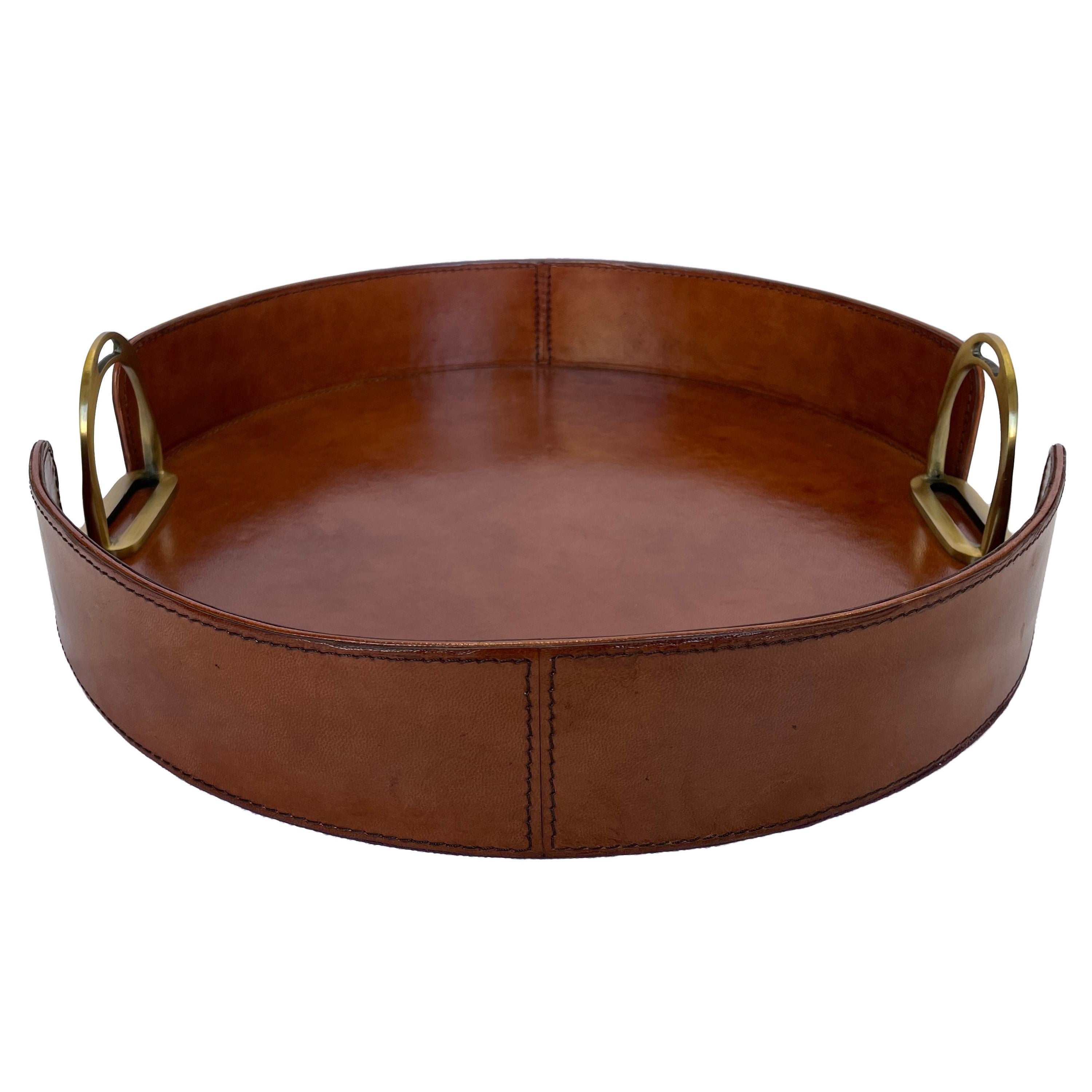 Round Leather Tray with Stirrups Handles (Available In 3 Colors)