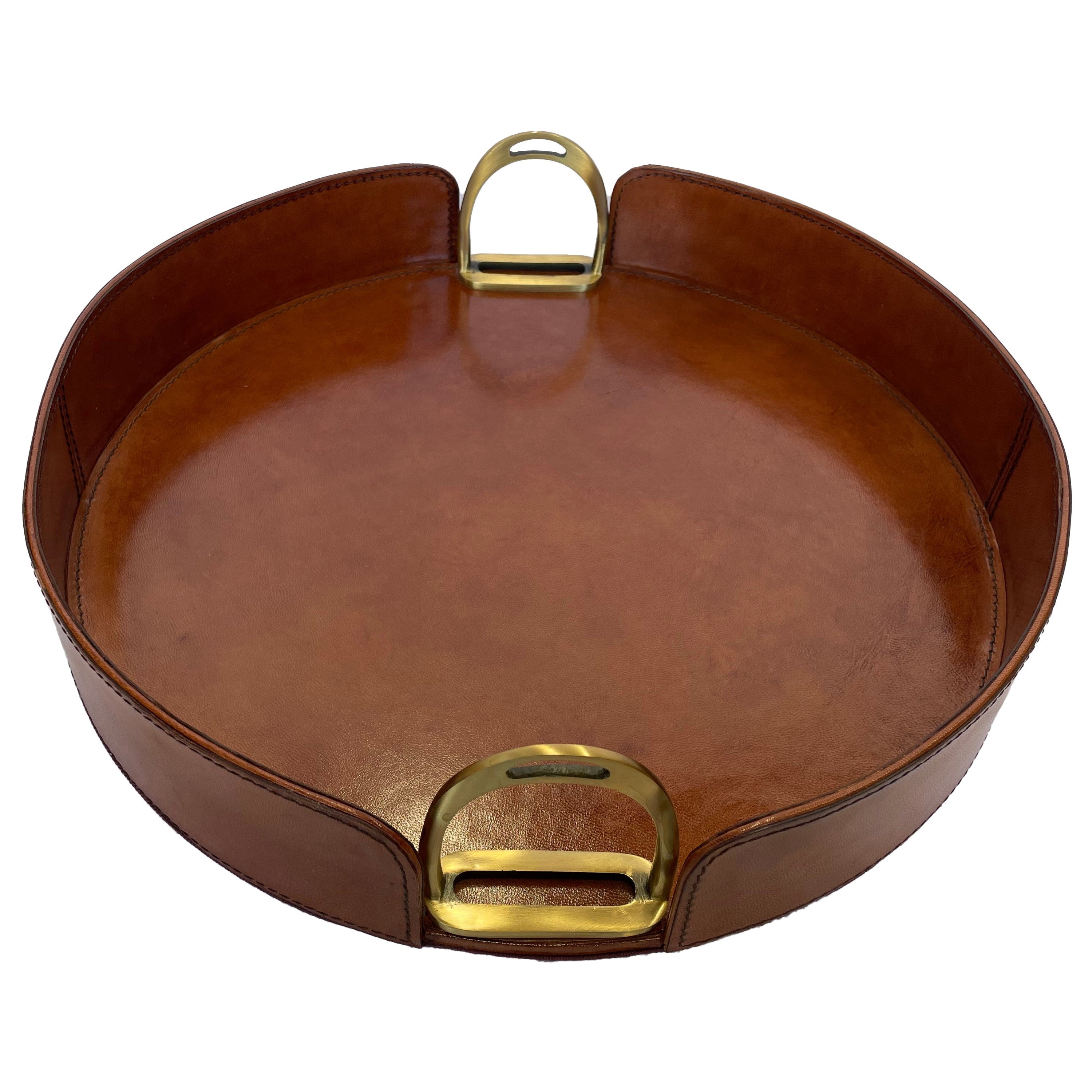 Round Leather Tray with Stirrups Handles (Available In 3 Colors)