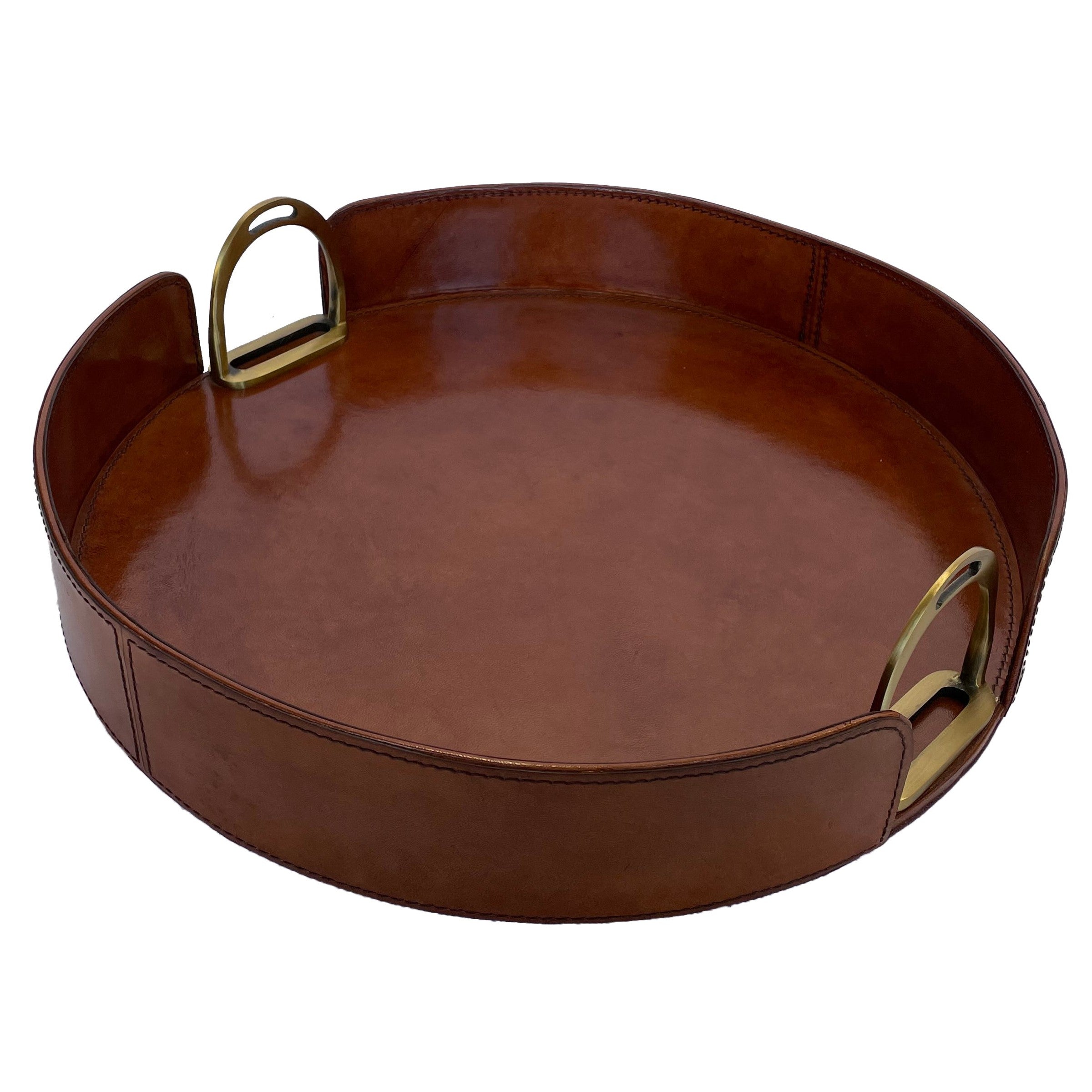 Round Leather Tray with Stirrups Handles (Available In 3 Colors)