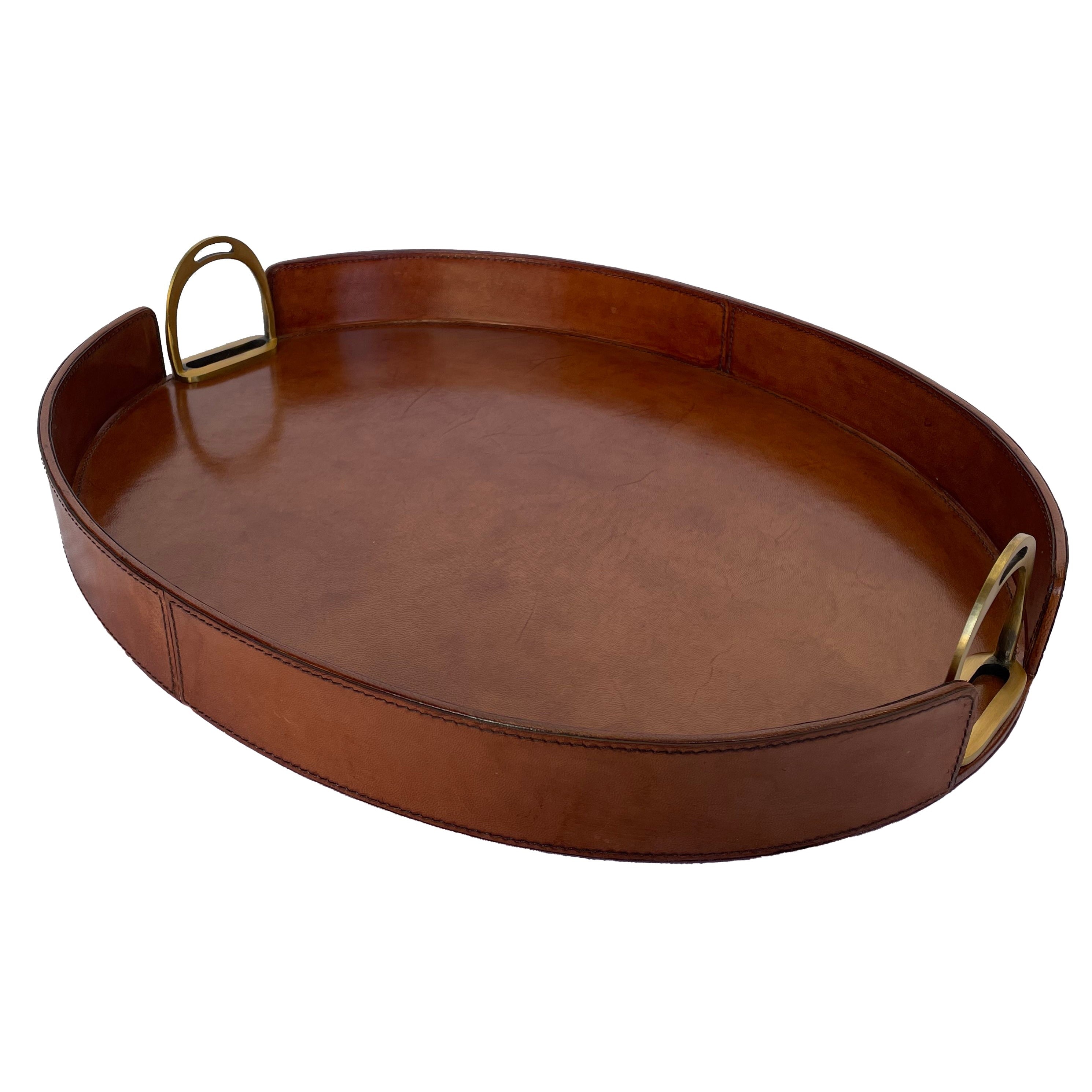 Oval Leather Tray with Stirrup Handles (Available in 3 Colors)