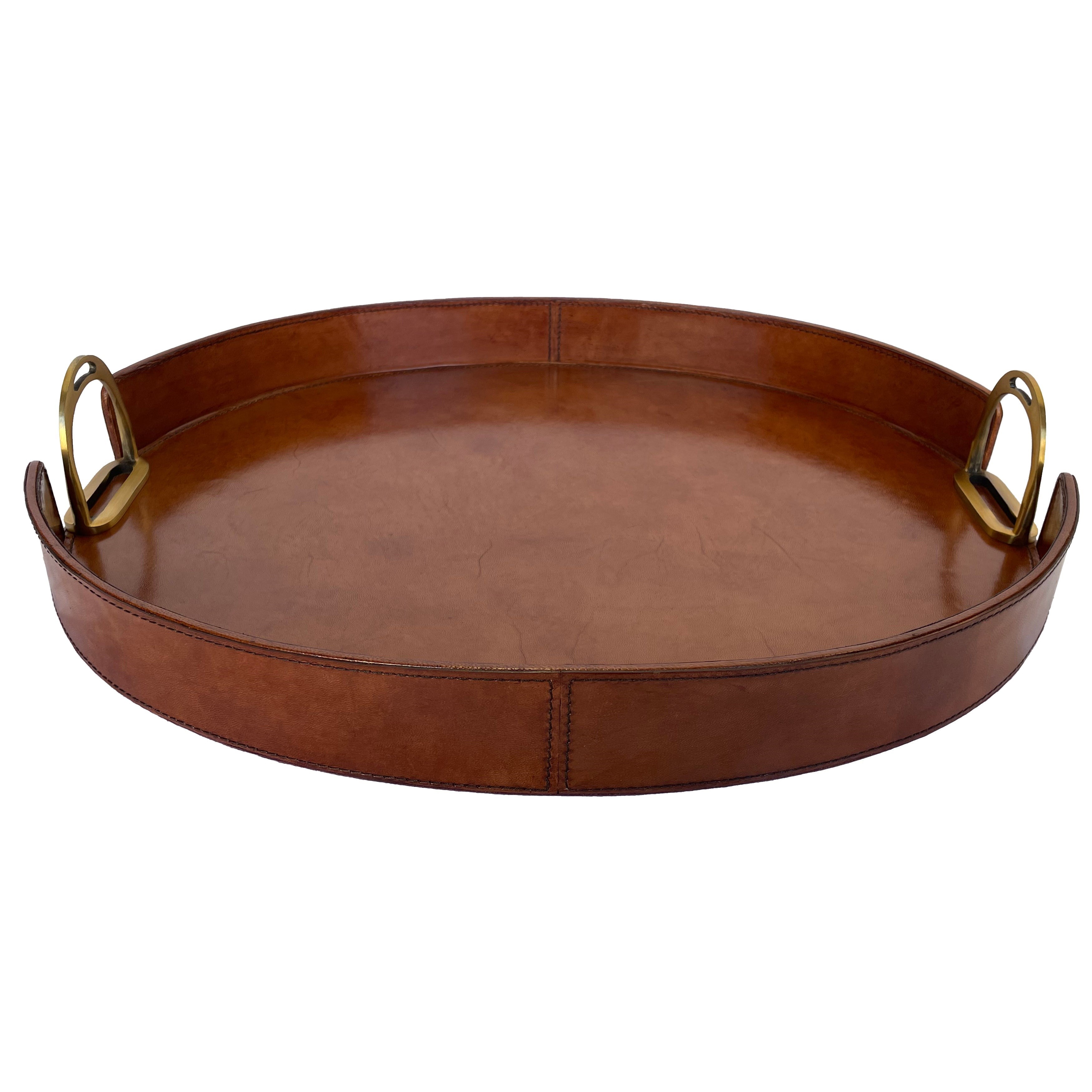 Oval Leather Tray with Stirrup Handles (Available in 3 Colors)