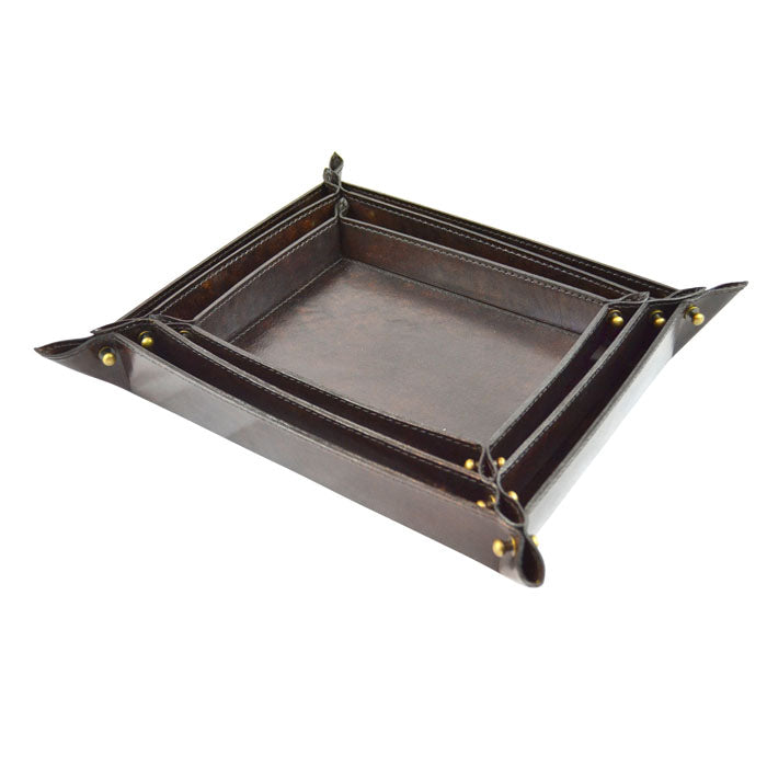 Set of 3 Rectangular Nesting Leather Trinket Trays (Available in 5 Colors)