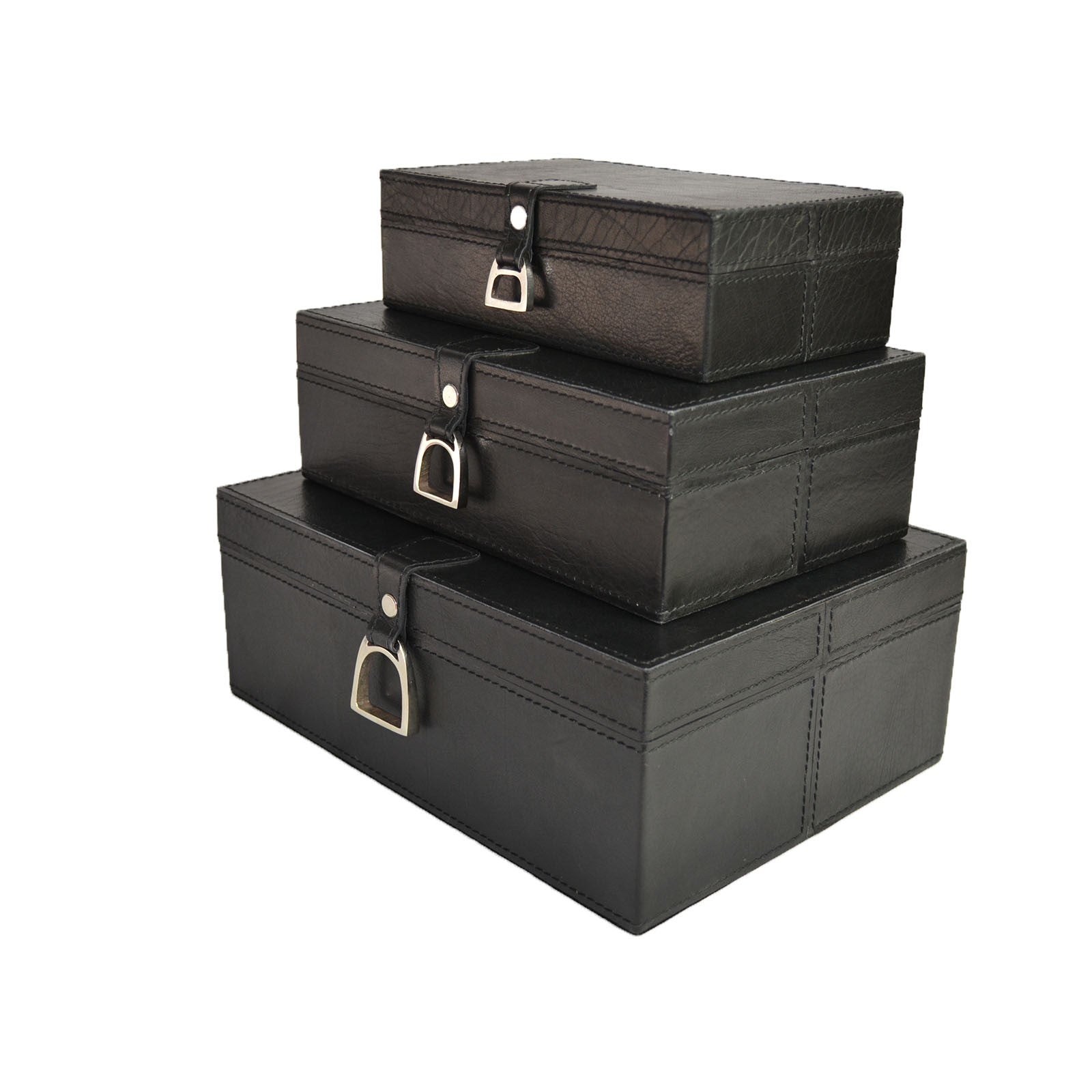 MEDIUM Set of 3 Nesting Leather Boxes W/ Stirrup (Available in 4 Colours)