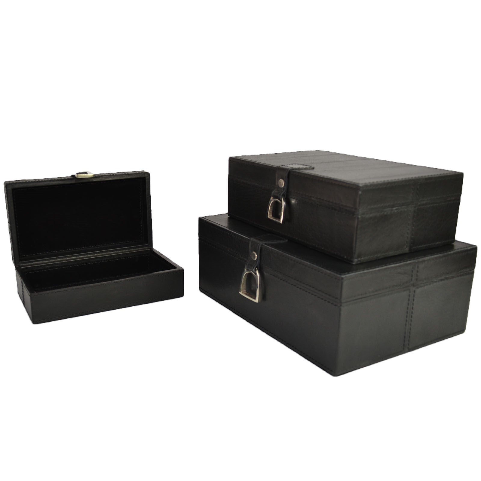 MEDIUM Set of 3 Nesting Leather Boxes W/ Stirrup (Available in 4 Colours)
