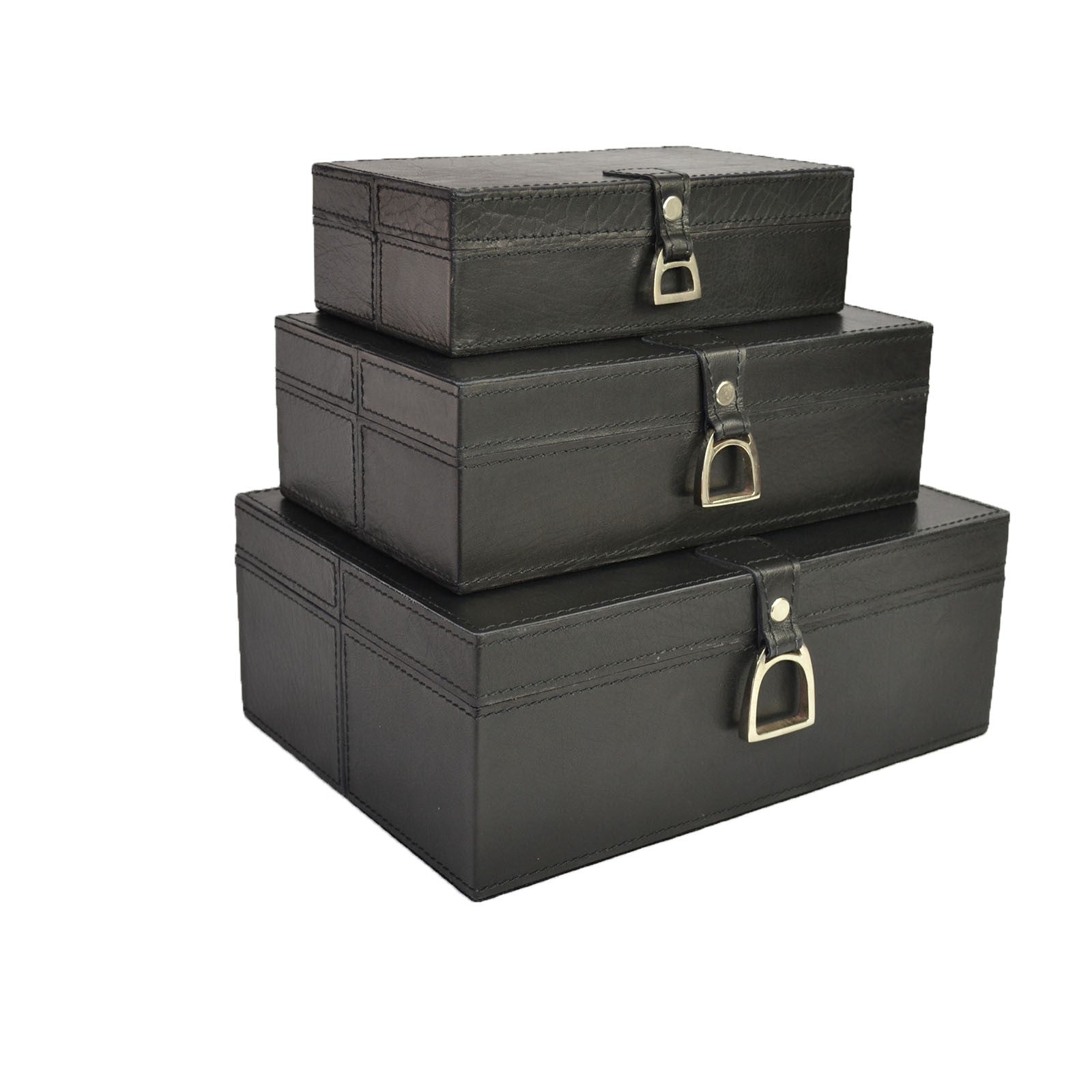 MEDIUM Set of 3 Nesting Leather Boxes W/ Stirrup (Available in 4 Colours)
