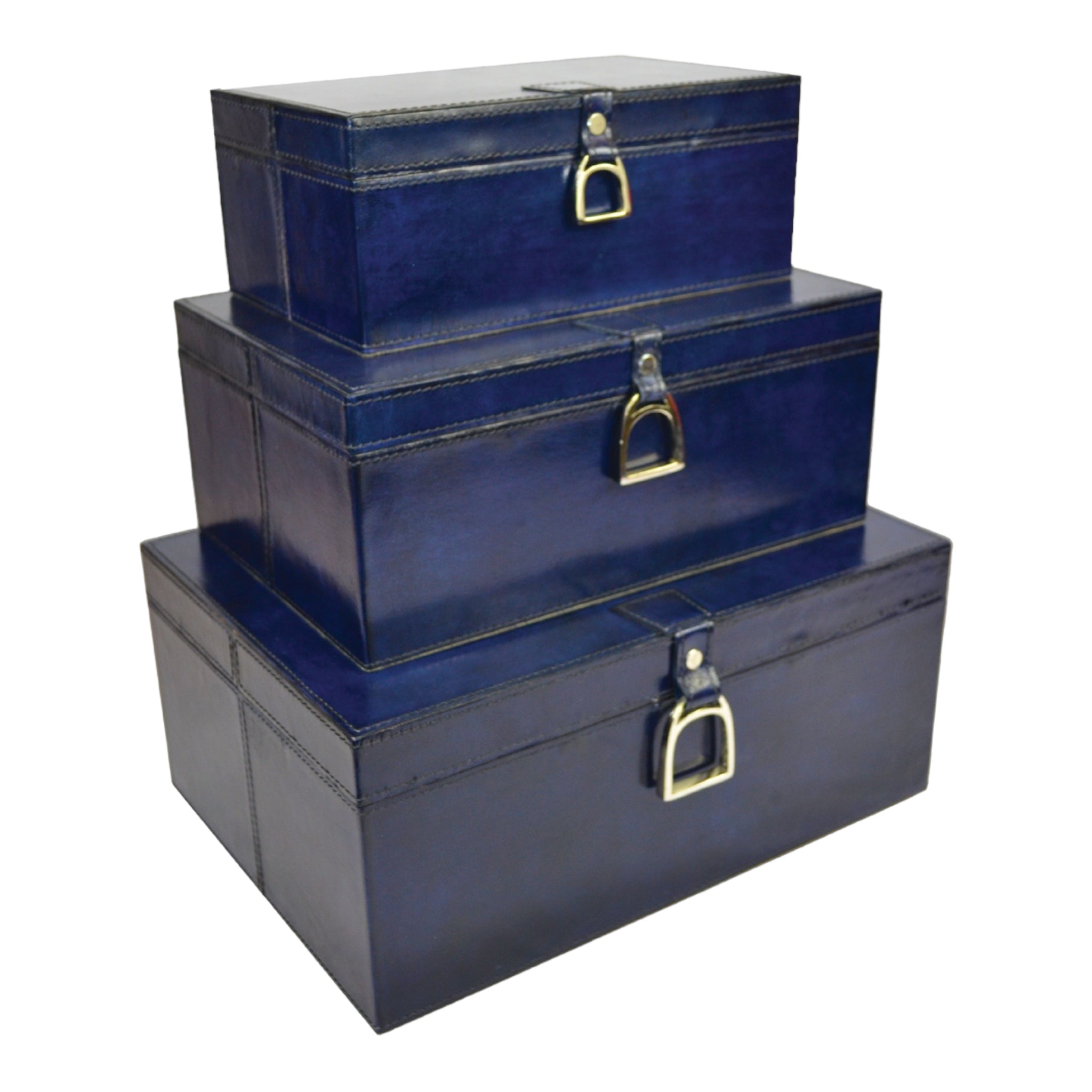 MEDIUM Set of 3 Nesting Leather Boxes W/ Stirrup (Available in 4 Colours)