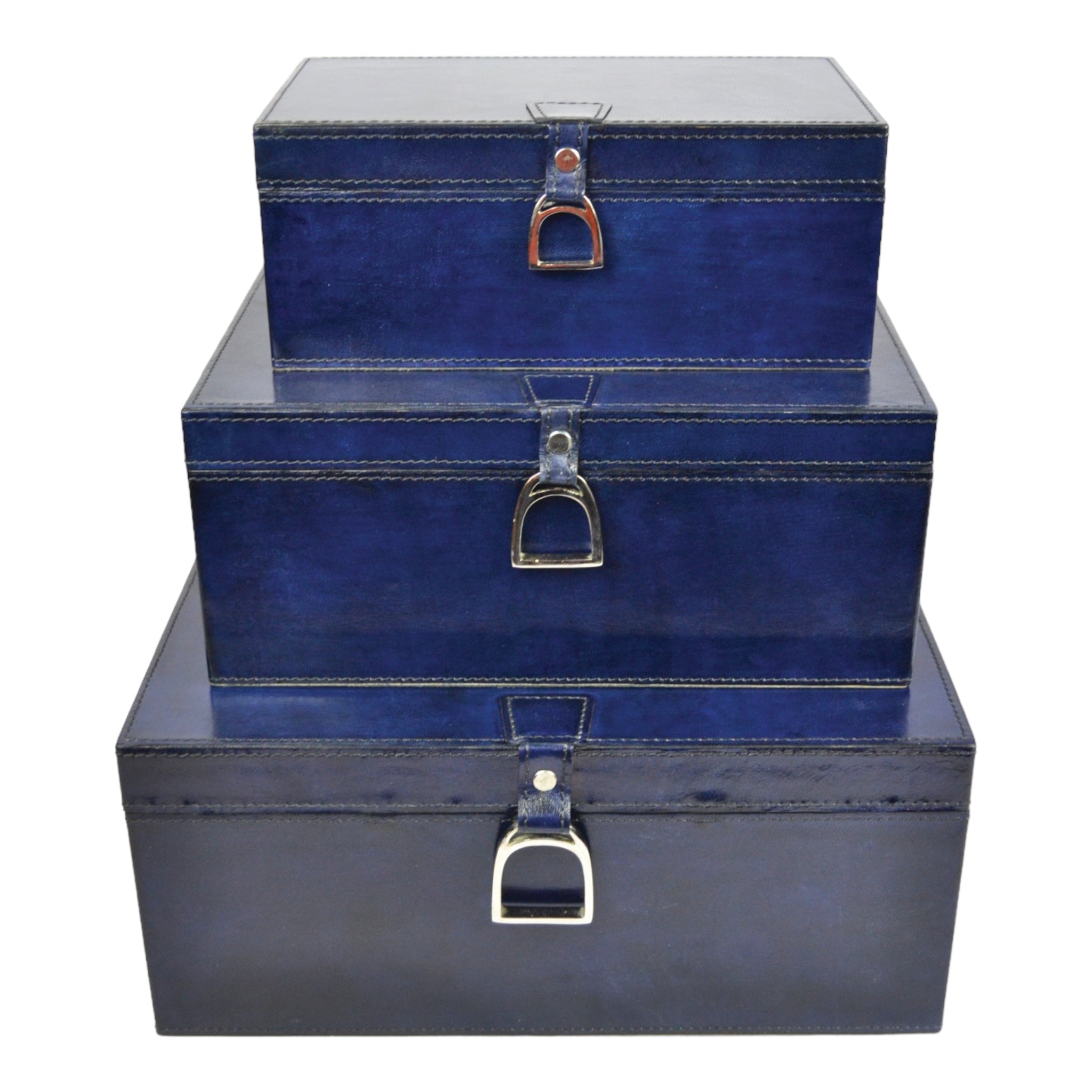 MEDIUM Set of 3 Nesting Leather Boxes W/ Stirrup (Available in 4 Colours)
