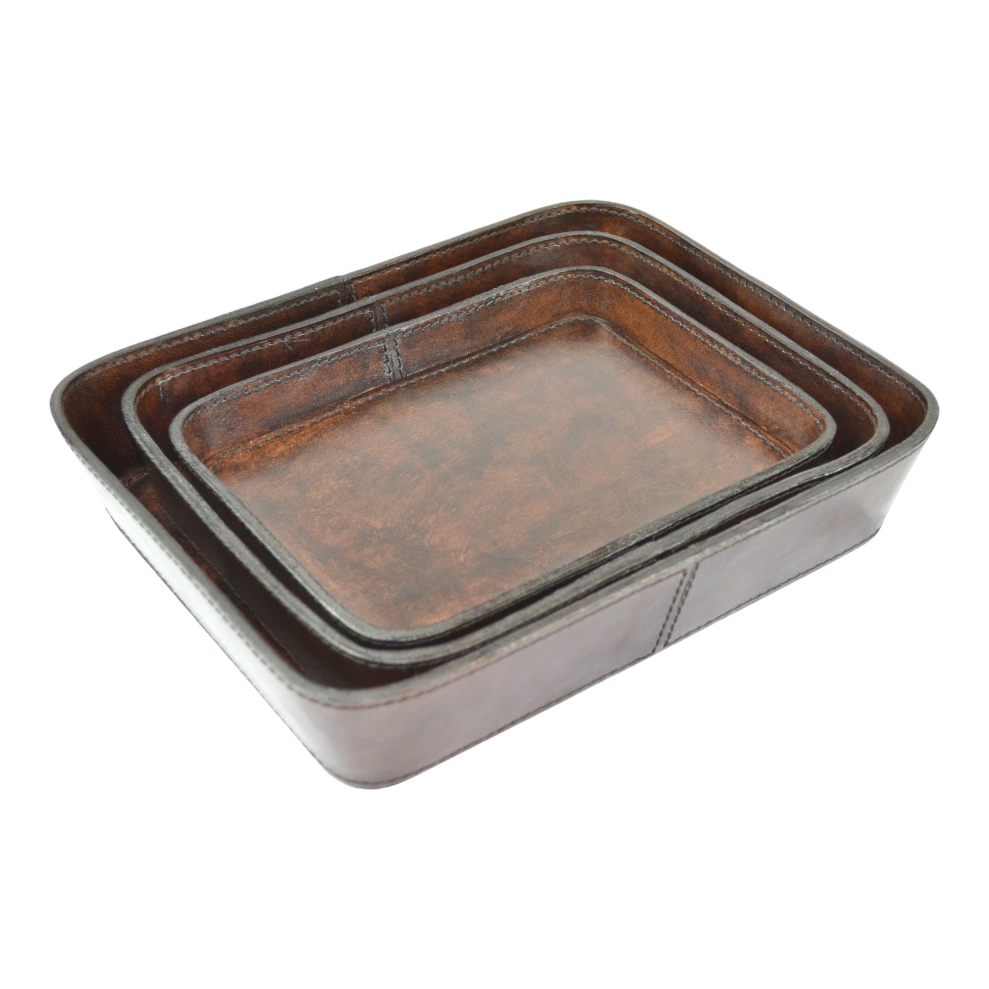 Set of 3 Rectangle Nesting Leather Tray (Available In 2 Colors)