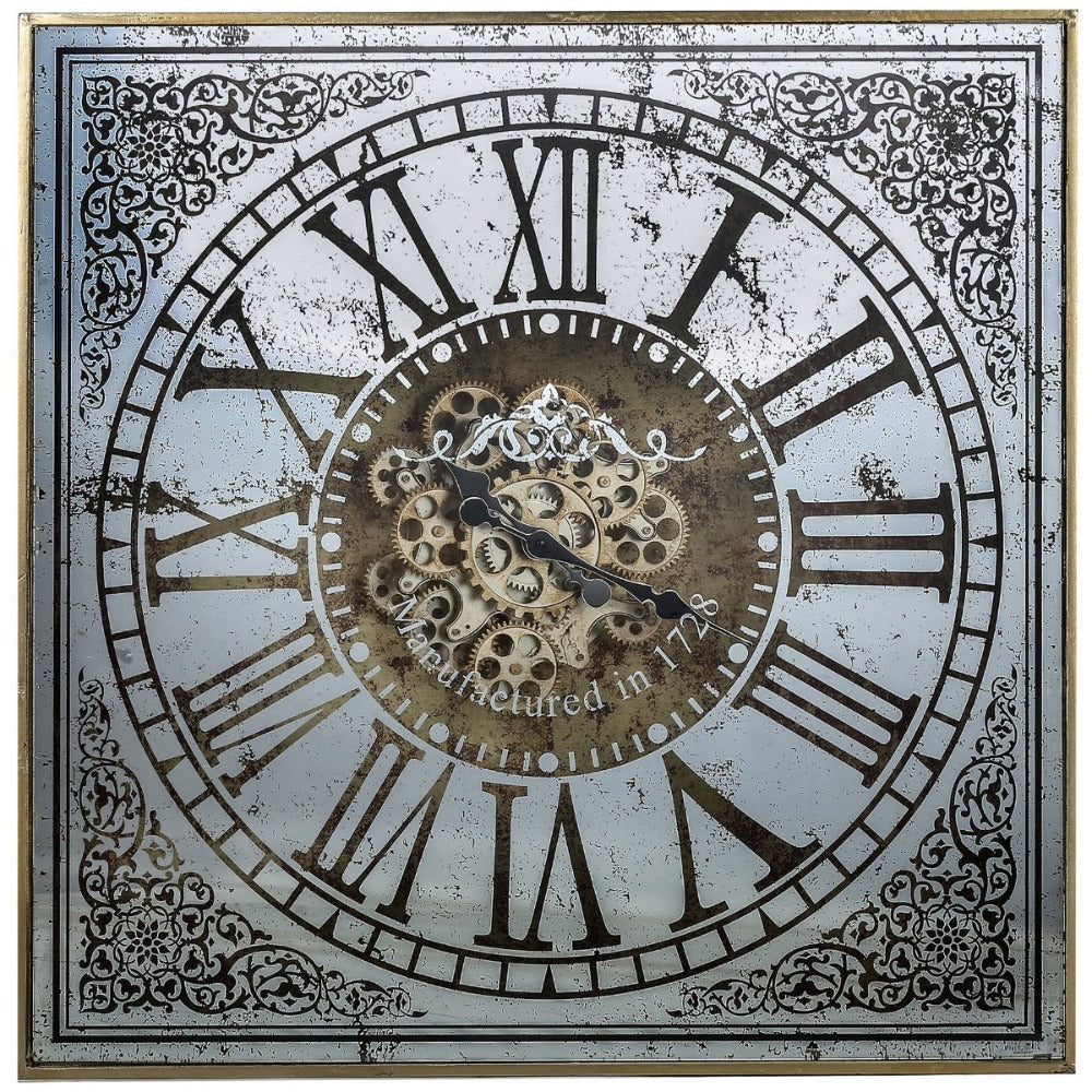 Silver Mirror 3D Mechanism Gears Wall Clock