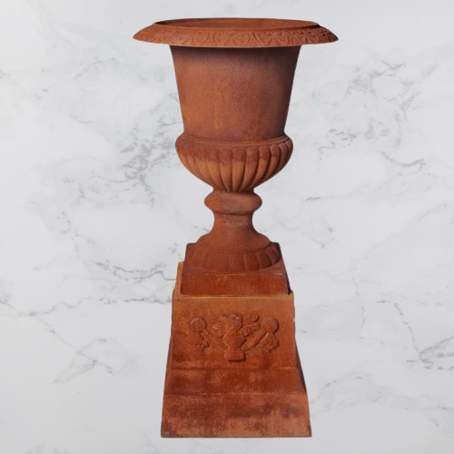 Sleek Cast Iron Urn on Pedestal (Available In 2 Colors)