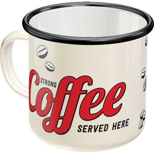 "Strong Coffee Served Here" Enamel Coffee Mug