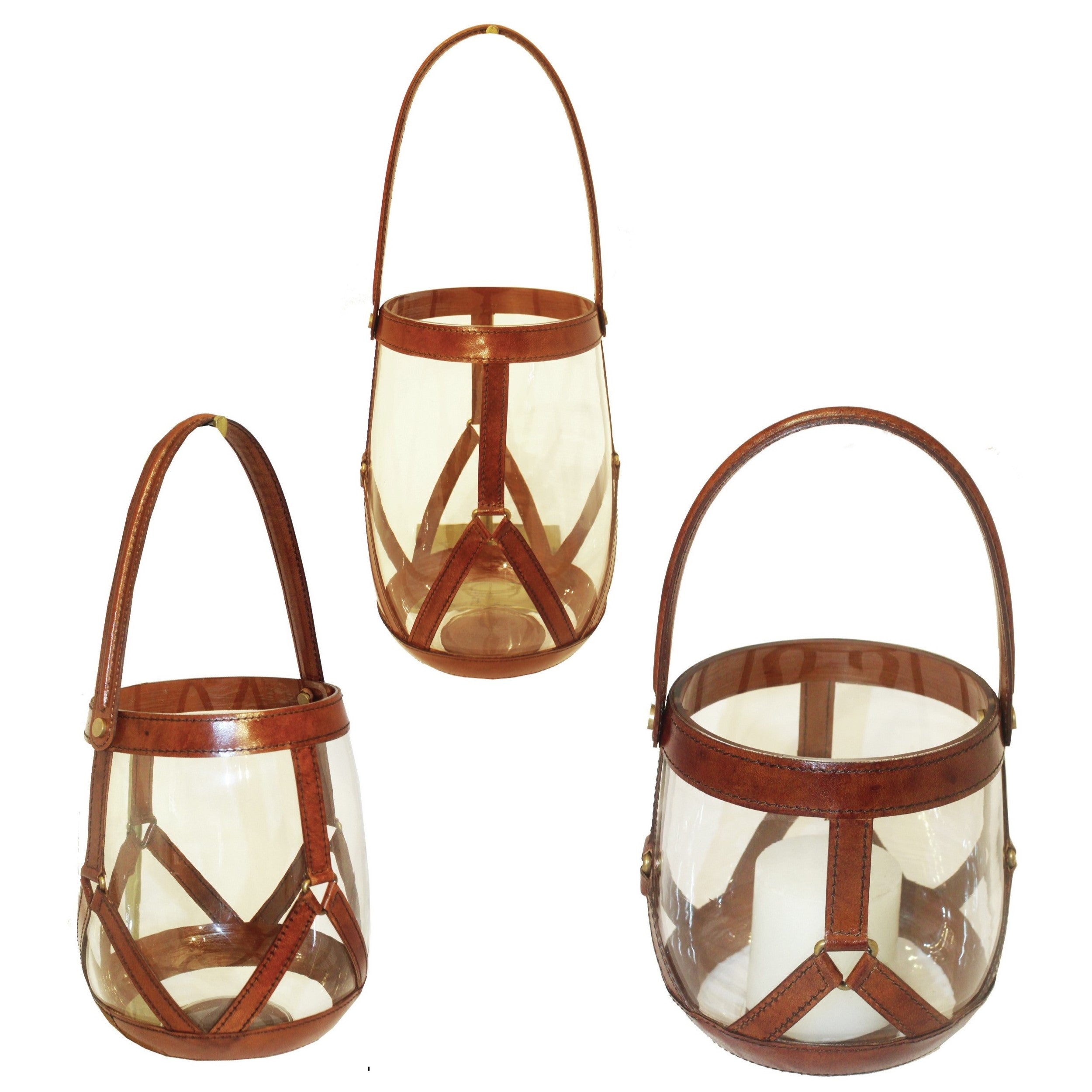 Tulip Bowl Leather Strips Hanging Hurricane Lamp (Available in 3 Sizes)