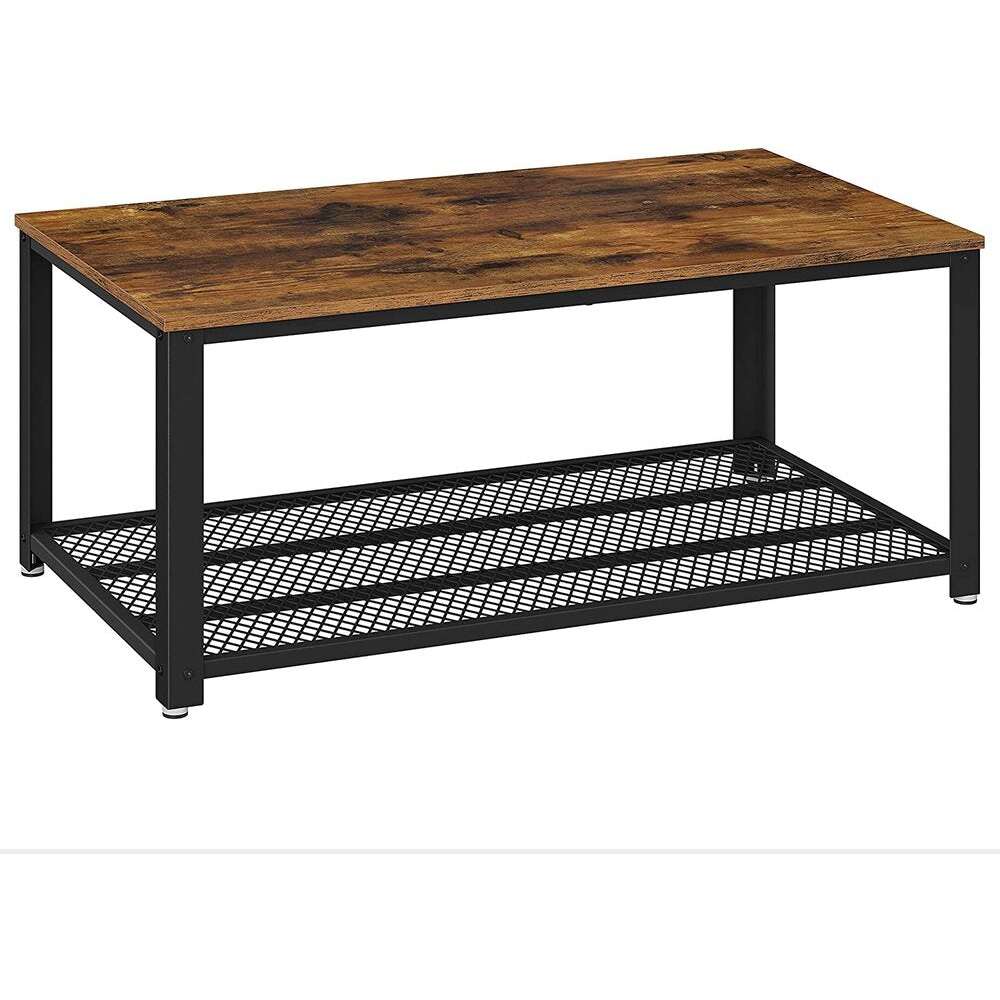 Coffee Table with Mesh Shelf - Rustic Brown