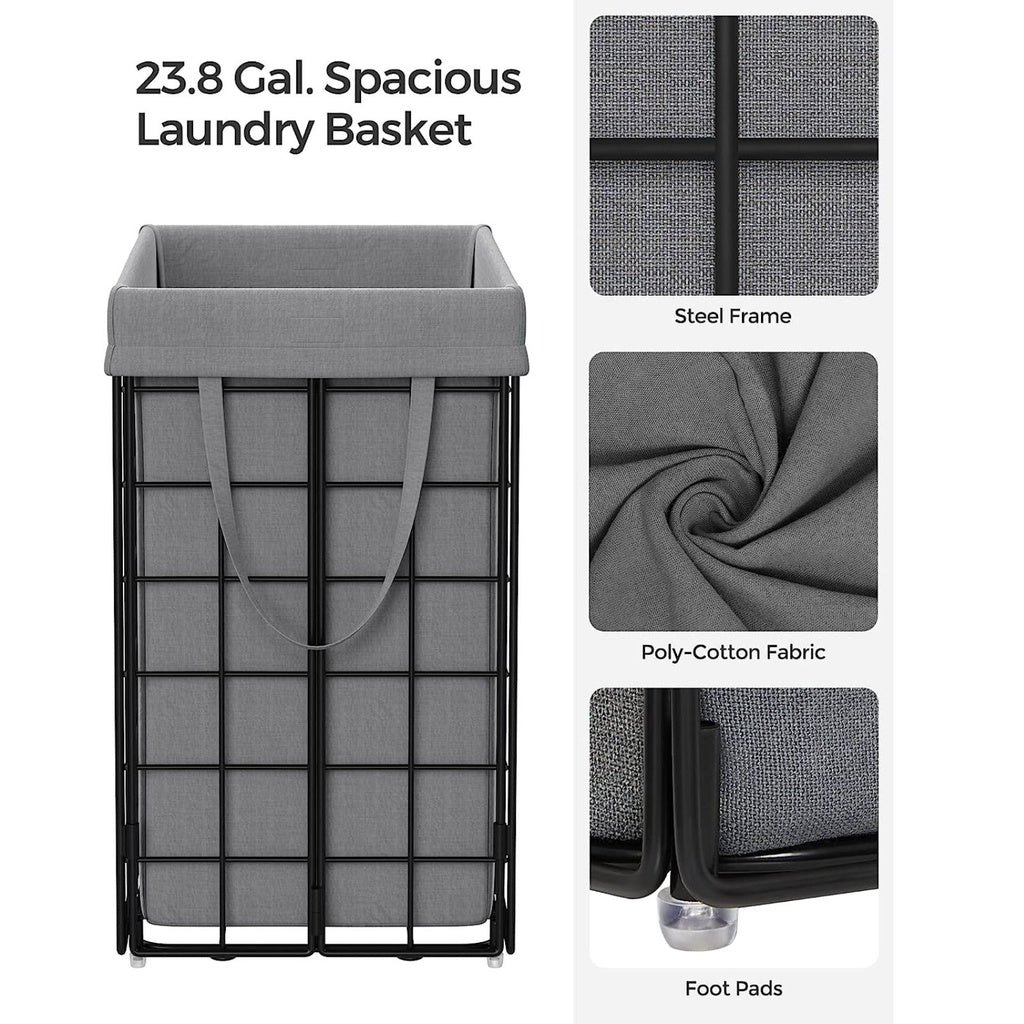 Laundry Hamper Metal Wire Frame 90L - Black and Grey
