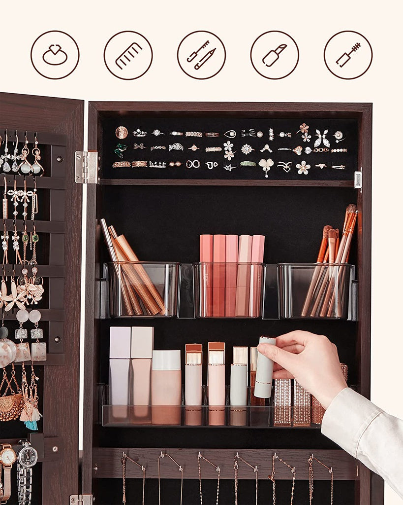 Jewelry Cabinet Armoire with Full-Length Frameless Mirror - Brown