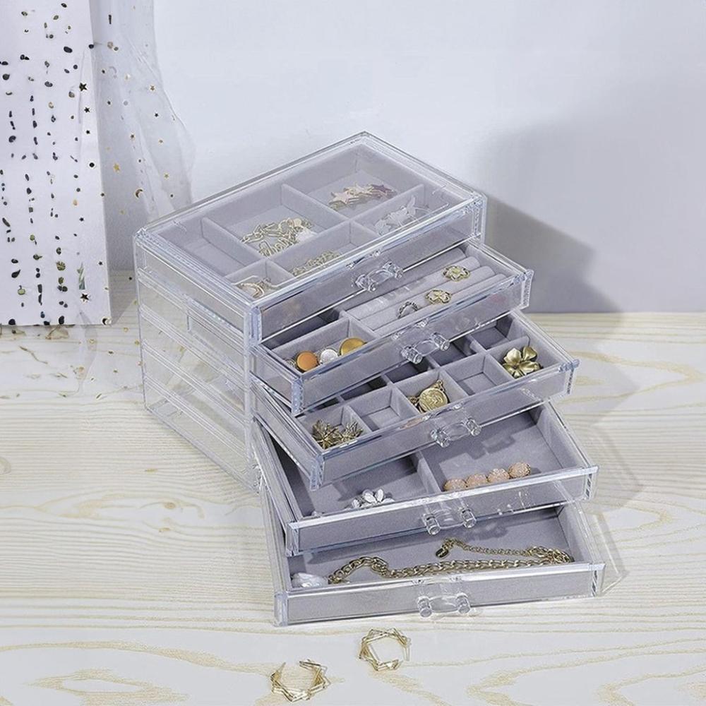 Earring Jewelry Organiser with 5 Drawers - Grey