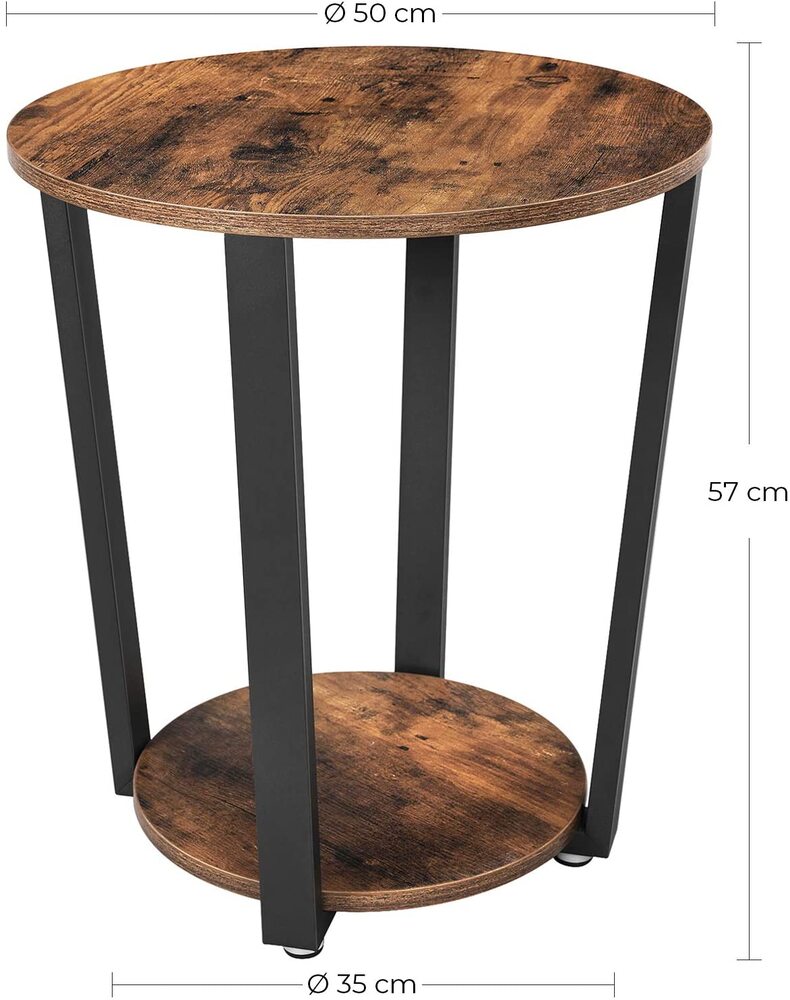 Round Side Table with Shelf - Rustic Brown