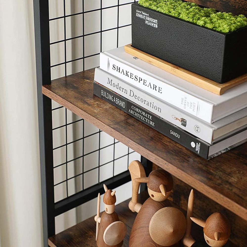 4 Tiers Bookcase Office Storage Shelf - Rustic Brown and Black