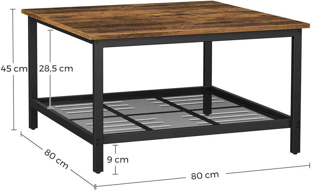 Coffee Table Square Cocktail with Dense Mesh Shelf - Rustic Brown