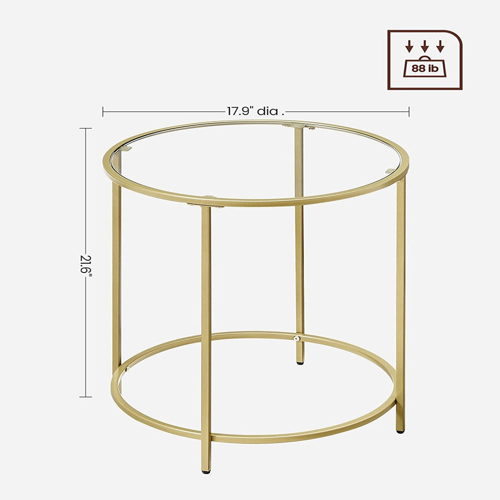 Round Side Tables Set of 2 Tempered Glass - Steel Frame Gold