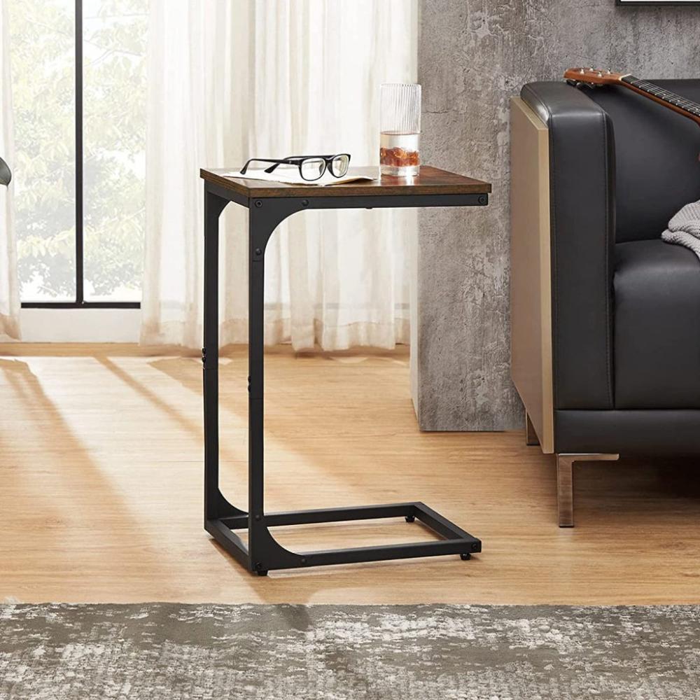 Slim End Table with Metal Frame - Rustic Brown and Black
