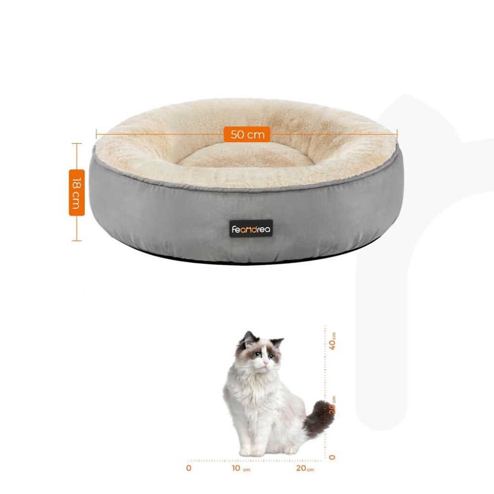 Dog Sofa Bed Round Shape Fabric Light Grey - 50cms