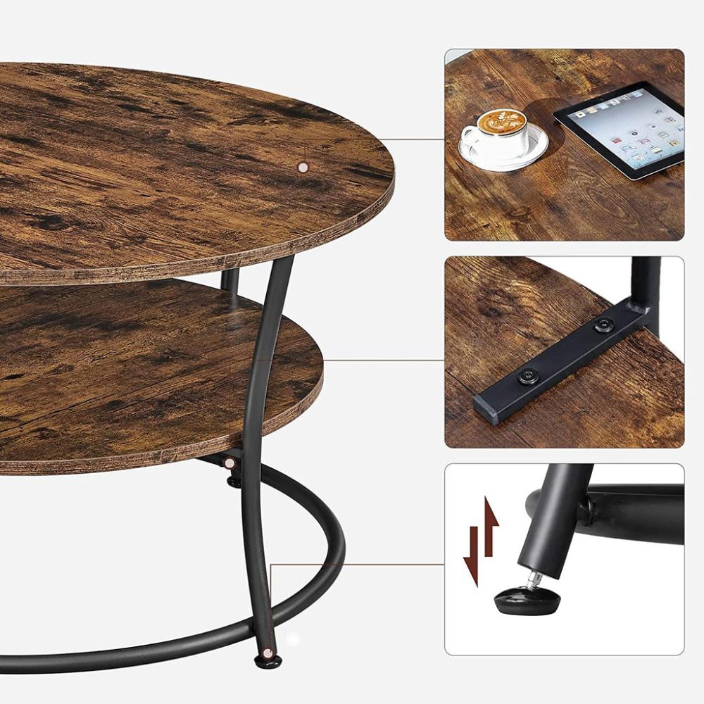 Coffee Round Cocktail Table With Shelf - Rustic Brown