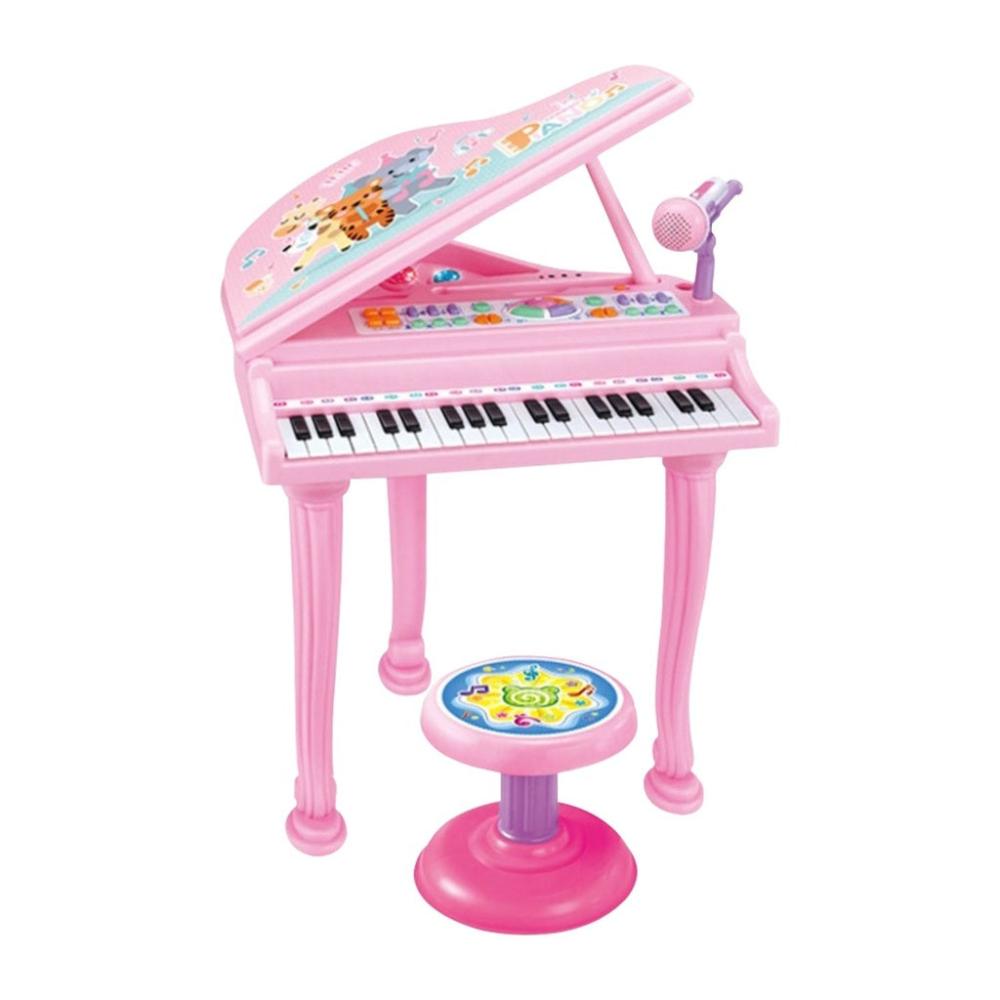 Kids Electronic Piano Keyboard Toy with Microphone and Chair (Pink)