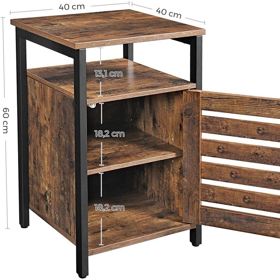Louvred Door Side Table with Shelves