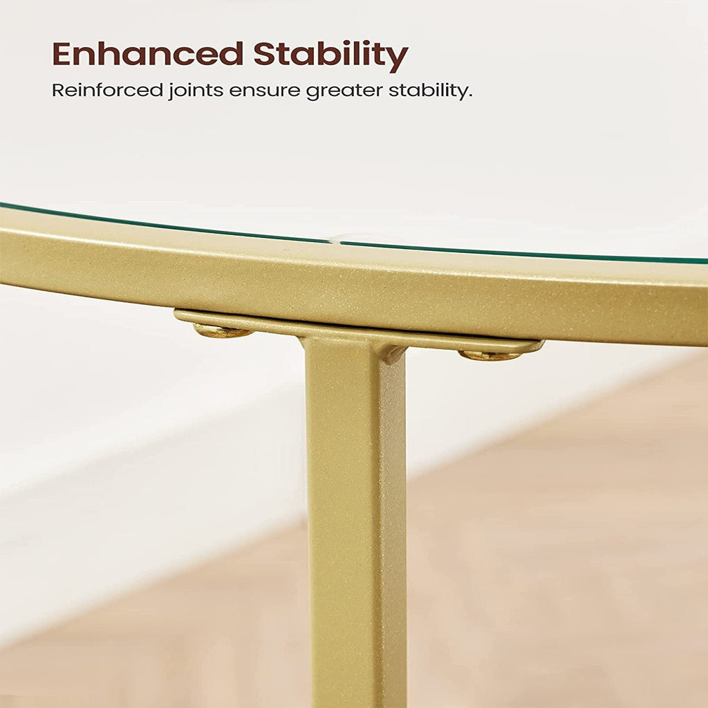 Round Side Tables Set of 2 Tempered Glass - Steel Frame Gold