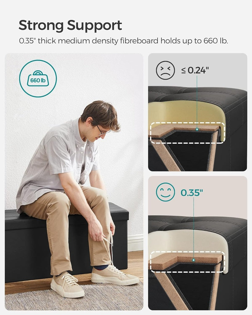 Folding Storage Ottoman Bench 109cm - Black
