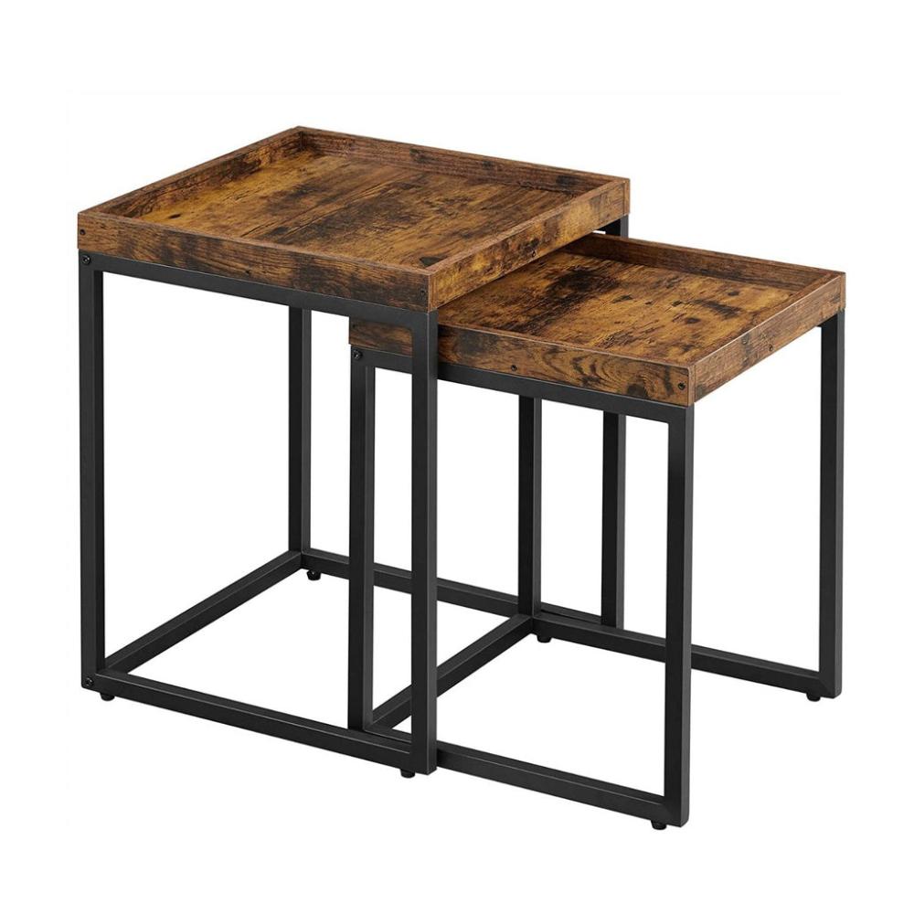 Set of 2 Coffee Tables - Rustic Brown and Black