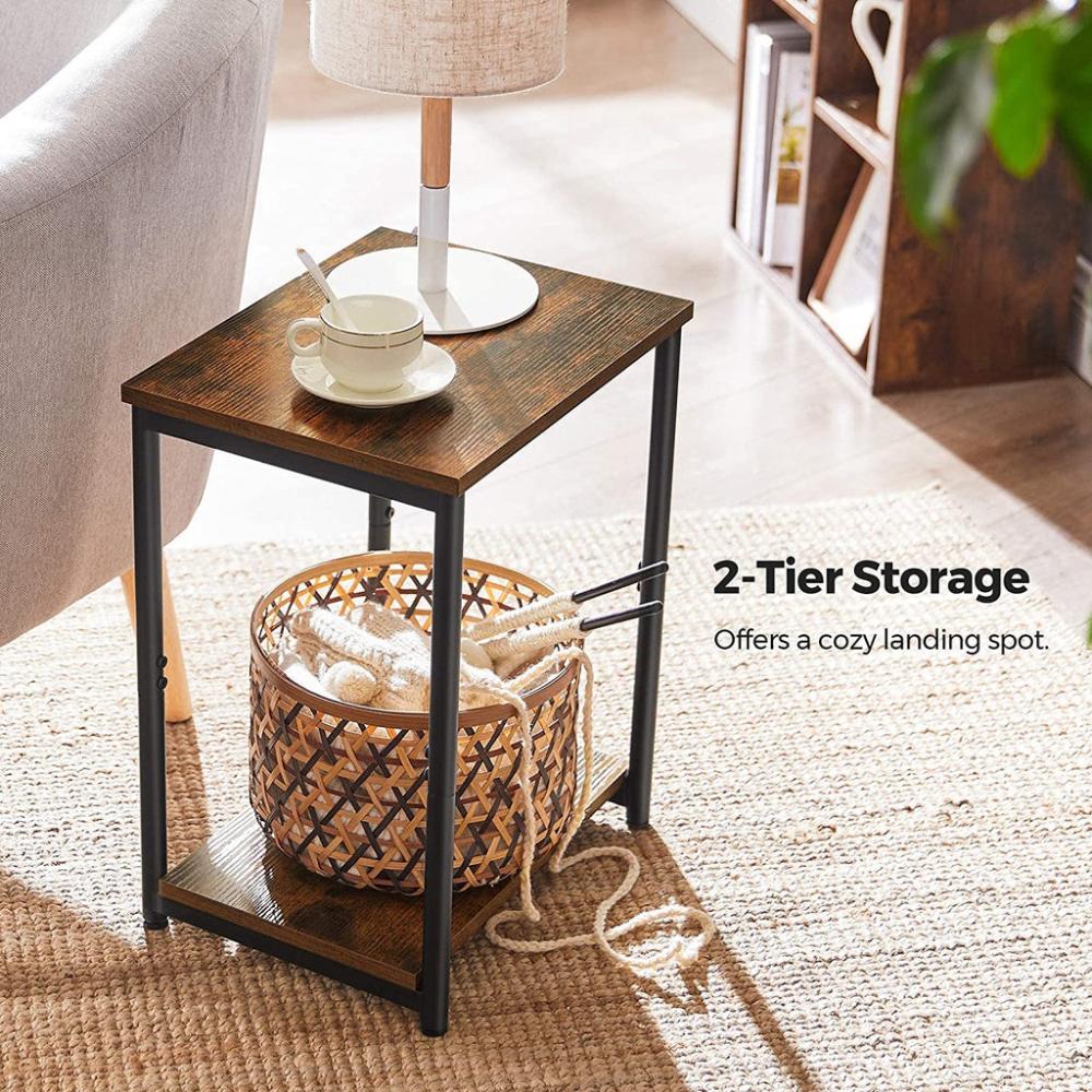 Set of 2 Side Table with Storage Shelf - Vintage Brown