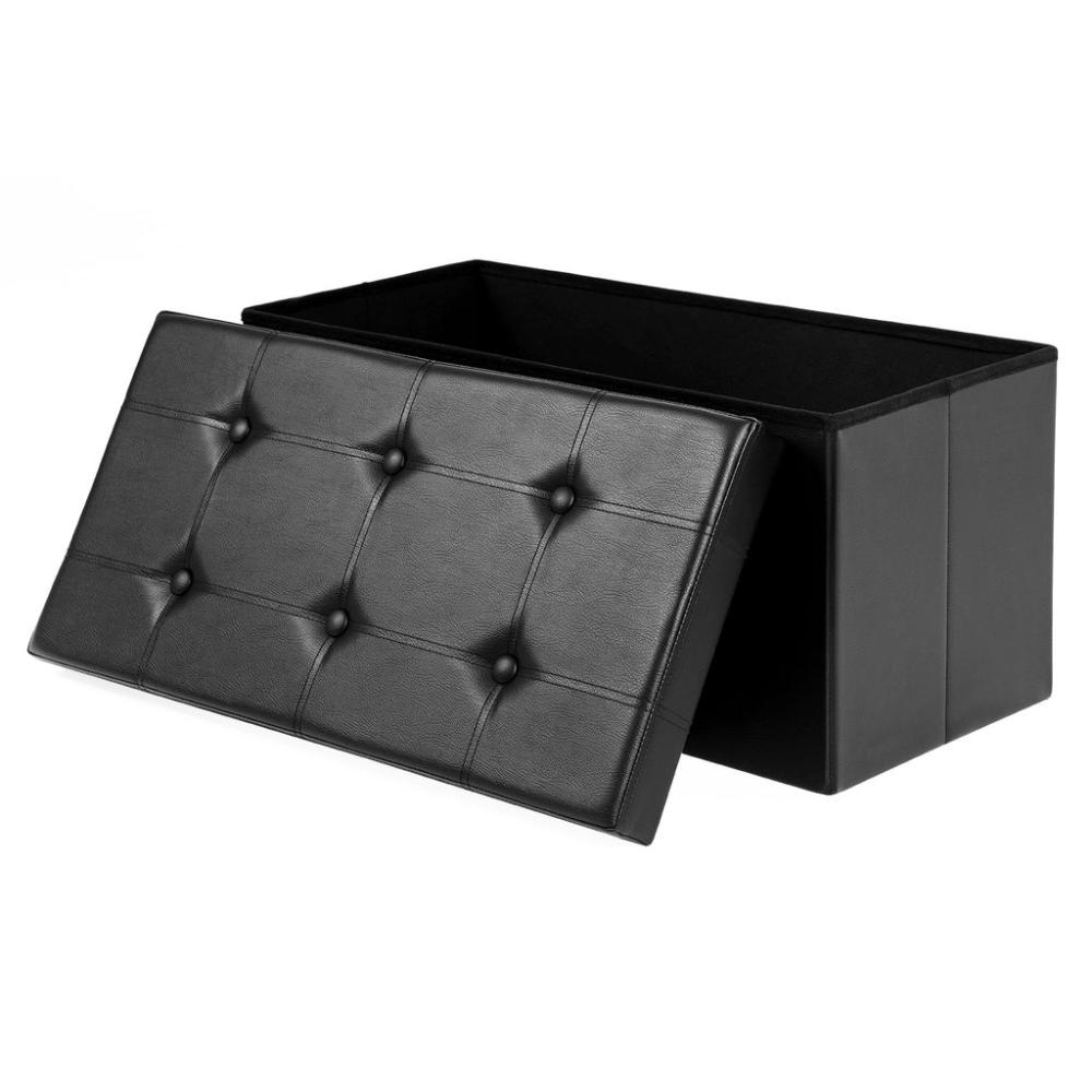 Folding Storage Ottoman Bench Footrest Black - 76cms
