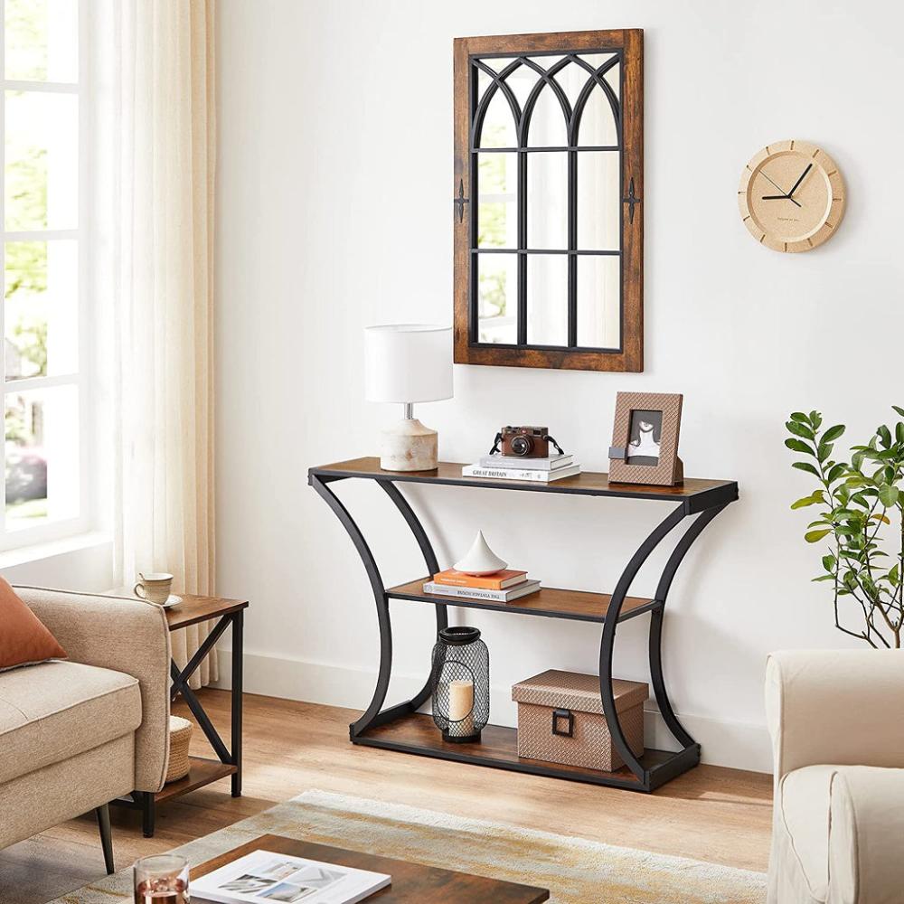 Curved Frames Console Table - Rustic Brown and Black