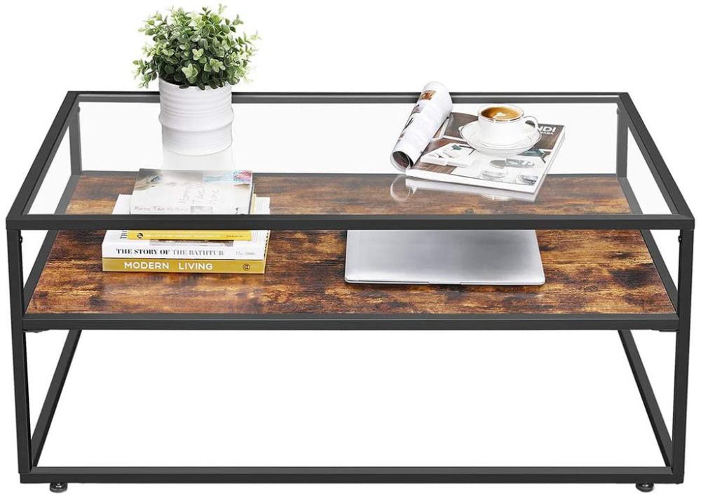 Glass Top Coffee Table - Rustic Brown
