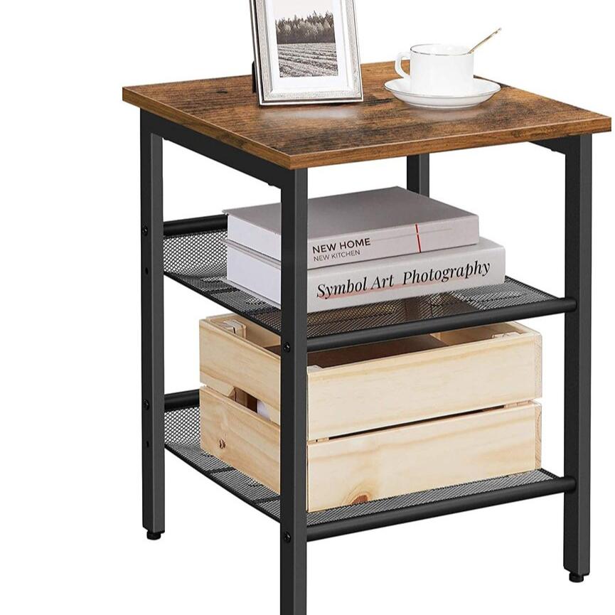 Industrial Side Table with 2 Mesh Shelves