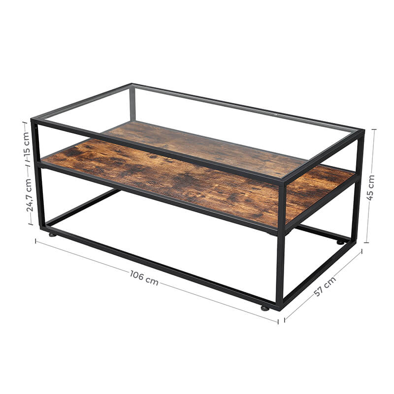 Glass Top Coffee Table - Rustic Brown