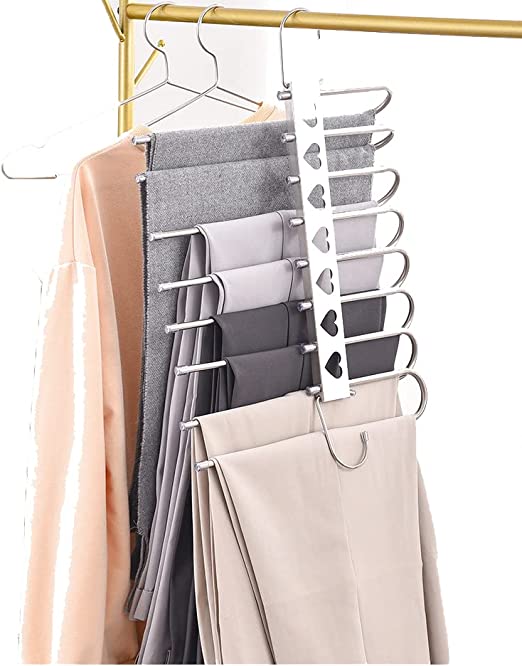 6 in 1 Non-Slip Metal Stainless Steel Hangers Pack of 2 (Silver)