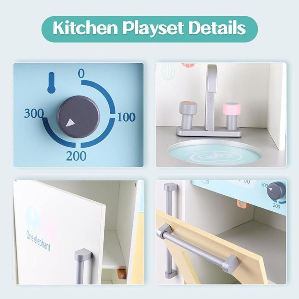 Wooden Kitchen Playset for Kids (Japanese Style Kitchen Set - Silver)