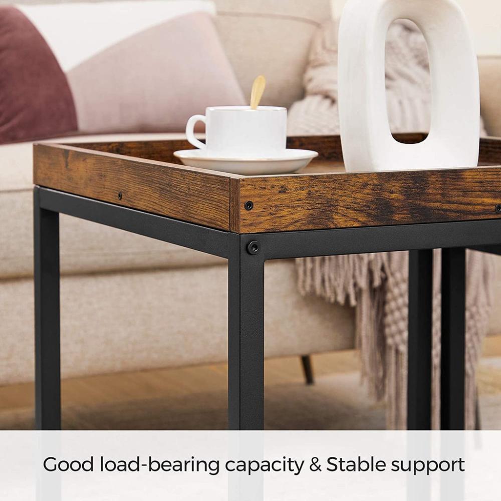 Set of 2 Coffee Tables - Rustic Brown and Black