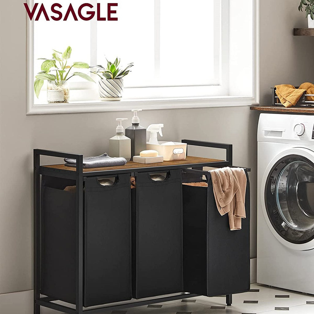 Laundry Hamper with 3 Bags - Rustic Brown and Black
