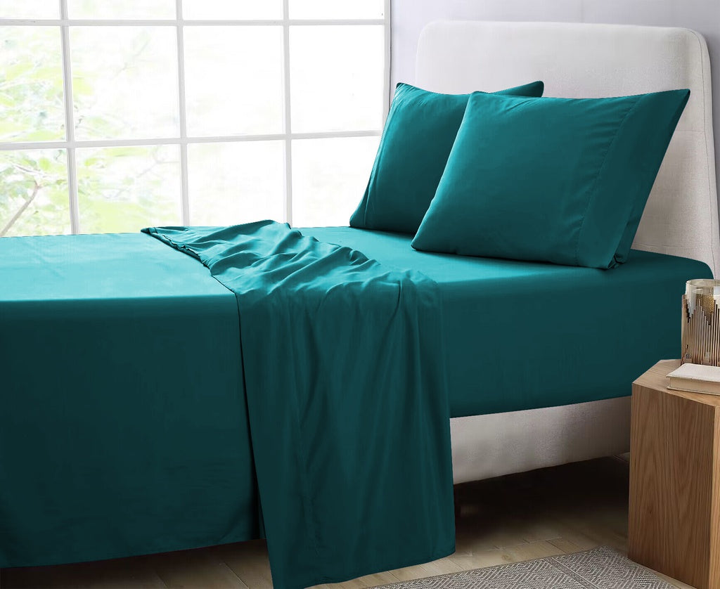 1000 Thread Count Ultra Soft Microfiber 4 Pcs Bed Sheet Set - King Single (Teal)